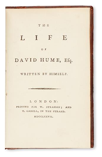 HUME, DAVID.  The Life of David Hume Esq. written by Himself.  1777.  Lacks the portrait.